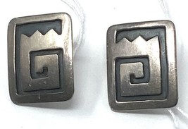 Vintage Native American Sterling Silver Overlay Rectangle Screwback Earrings - $28.49