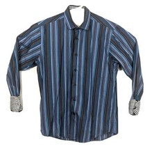 Flip Cuff Striped Shirt Mens Medium Tallia Blue Gray - $18.94