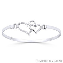 16x24mm Double Heart Love Charm 925 Sterling Silver Fashion Cuff Bangle Bracelet - £34.74 GBP