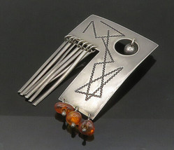 925 Sterling Silver - Vintage Modernist Dangling Amber Brooch Pin - BP8307 - £100.77 GBP