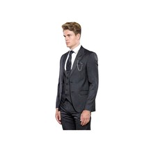 Men 3pc European Vested Suit WESSI by J.VALINTIN Extra Slim Fit JV28 black gray image 8