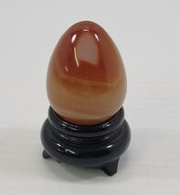*C51) Protective Evil Eye Agate Polished Smooth Egg Stone on Wooden Base - $49.49