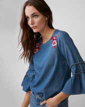 Express Silky Soft Denim Embroidered Top, size XL, NWT - £47.04 GBP