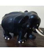 Wood Elephant Statue Hand Carved Wooden Figurine Lucky Trunk Up Sculpture 5.5" - £27.23 GBP