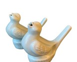 (2) Qtopia Ceramic Blue Singing Bird Figurine Bud Vase Like Vintage Whistle - $37.39
