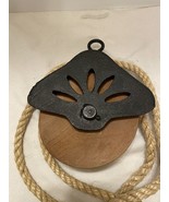 Cast Iron Pulley Wood Primitive Farmhouse Steampunk Decor. - $27.43 CAD