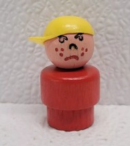 Vintage Fisher Price Little People Wooden Red Angry Boy Bully With Yellow Hat - £7.76 GBP