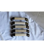 Set 5 Mid Century Wooden &amp; Brass Drawer Pull Handles Wood 4-1/8&quot; Canac R... - $410.51 MXN
