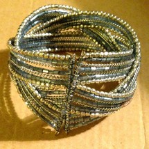 Vintage 1970s Hand Crafted Iridescent Blue And Silver Beads Braided Strands Wide - £31.16 GBP