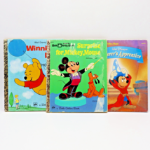 Lot of 3 HC Vintage Little Golden Books Mickey Mouse Winnie the Pooh Sorcerer&#39;s - £7.11 GBP