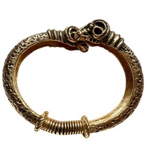 Vtg Egyptian Revival Gold Tone Rams Head Bypass Spring Hinge Bangle Brac... - $67.32