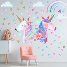 Unicorn Wall Decals Stickers for Gilrs Room,Rainbow Unicorn Room Stickers Decors - £19.36 GBP