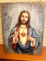 Sacred Heart  of Jesus Image on Wood Pallet, New - £23.38 GBP