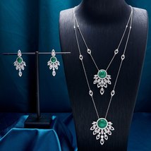 Layered Long Necklace Set for Women Cubic Zirconia Party jewelry Malachite Neckl - £84.66 GBP