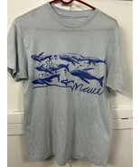Vintage Maui Whale Print Graphic T-Shirt - Men&#39;s Medium - Light Blue Hawaii - $22.72