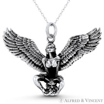 Winged Swimsuit Arch Angel Demon&#39;s Head Biker Bling .925 Sterling Silver Pendant - £45.04 GBP+