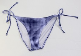 Women Bikini Bottom Swimsuit Blue Checked Size L - $5.45
