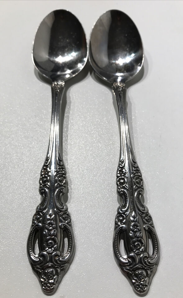 Primary image for Oneida Pembrooke Renoir 2 Oval Soup Place Spoons Stainless Flatware 6 7/8"
