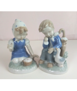 Vintage Set Of 2 Lego Llardo Style Blue &amp; White Girl &amp; Boy 7&quot; Porcelain ... - €20,81 EUR