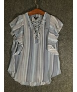 A.N.A Blouse Shirt Medium M Womens V Neck Ruffled Short Sleeve Casual Re... - £10.71 GBP