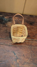 VTG 1997 Small Longaberger Signed Hanging Basket Mini Wood Leather 4 x 4 x 4" - $12.55