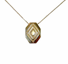 Gold Tone &amp; Enamel Octagon Shaped Pendant Necklace 16&quot; Chain - £11.01 GBP