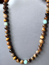 Peru Turquoise / Tiger&#39;s Eye Necklace, 18 Inch Sterling Silver 353.50 ctw - £25.91 GBP