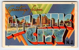 Greetings From Atlantic City New Jersey Postcard Linen Large Letter Beach Town - £12.51 GBP