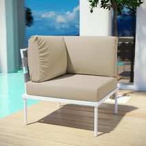 Harmony Outdoor Patio Aluminum Corner Sofa White Beige EEI-2601-WHI-BEI - £349.59 GBP