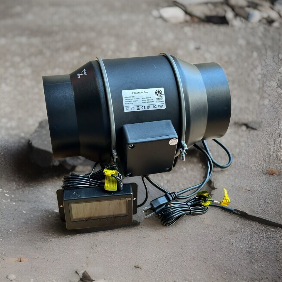 Quiet 6” Exhaust Inline Duct Fan 350 CFM w/Program Temp Humidity Speed C... - $84.14