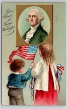 George Washington Golden Portrait Three Cheers Children With Flag Postca... - $8.95