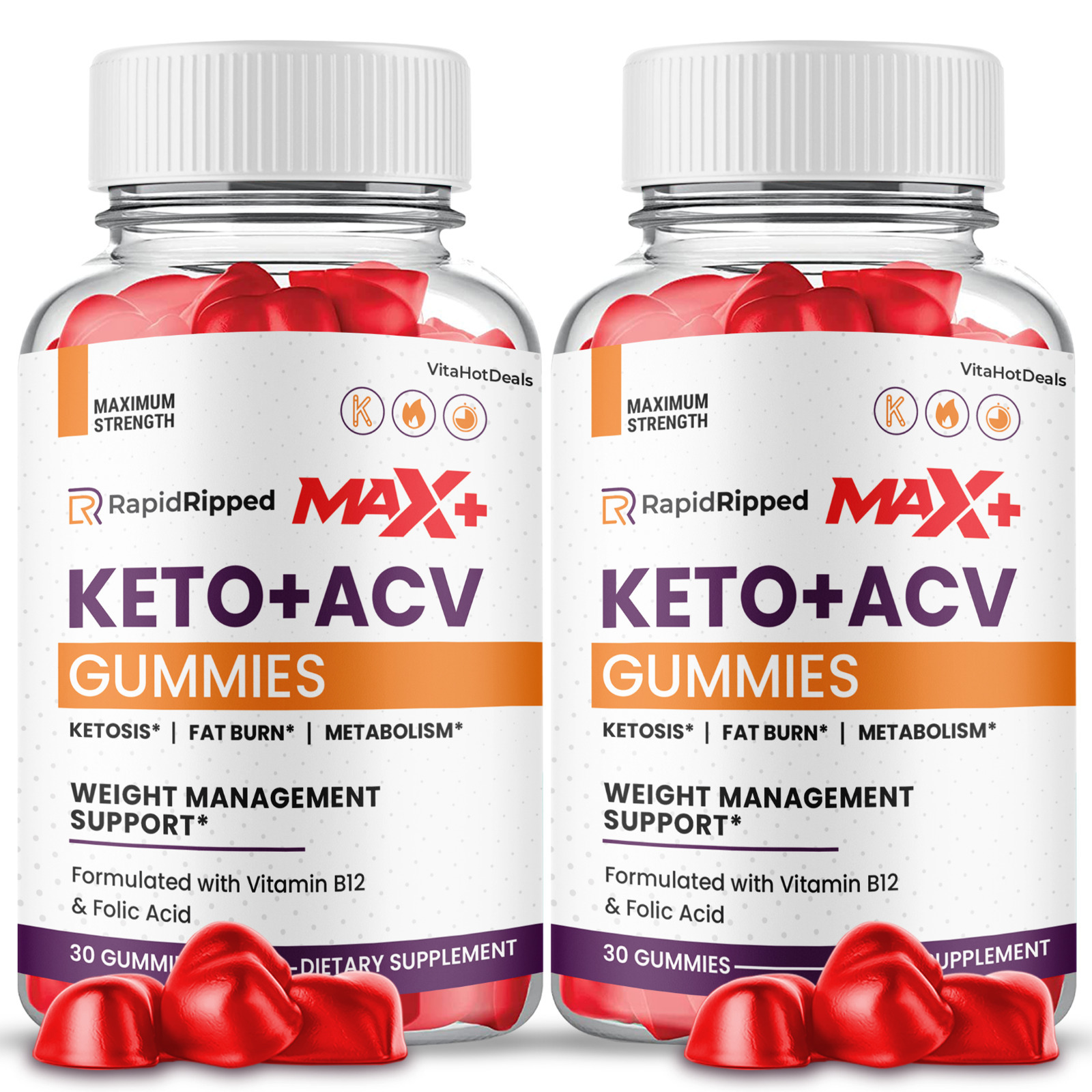 2 Pack Rapid Ripped Max + Keto ACV Gummies Maximum Potency ACV Gummy