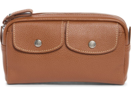 Longchamp Le Foulonne Wide Leather  Pocket Cosmetic Pouch Bag ~NIP~ Cognac - $193.05