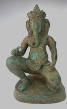 Ganesha Estatua - Antigüedad Thai Estilo Bronce Rodillas Ganesh 25cm/25.4cm - £327.55 GBP
