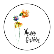 HAPPY BIRTHDAY FLORAL ENVELOPE SEALS STICKERS LABELS TAGS 1.5&quot; ROUND FLO... - £5.85 GBP