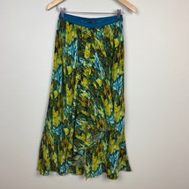 Nic + Zoe Maxi Skirt XS Draped Pleated Green Abstract Front Slit Stretch A-Line - £23.93 GBP