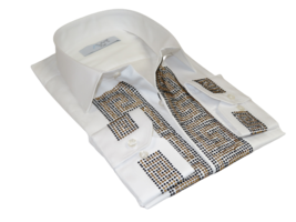 Men CEREMONIA Turkey Shirt 100% Cotton Fancy Rhine Stones #TSV 13 White ... - £44.03 GBP