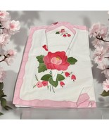 MCM Handmade Linen 4 Placemat 4 Napkin Set Pink Flower Appliqué Embroidered - €32,48 EUR