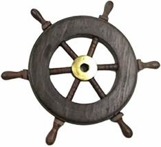 NauticalMart Ship Wheel 6&quot; Wood and Brass Nautical Decor - £7.91 GBP