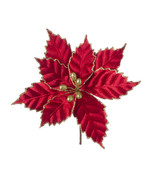 Christmas Floral Red Velvet Poinsettia Pick With Gold Glitter - $360.42 MXN