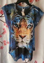 New With Tags Tello&#39;s Topia Tiger Galaxy High Low Sheer Shirt Size Small... - £39.23 GBP