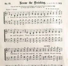 1883 Gospel Hymn Rescue The Perishing Sheet Music Victorian Religious AD... - £11.74 GBP