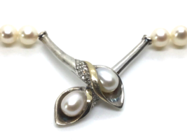 Sterling 14k Genuine Pearl and Natural Diamond Necklace 19” 15 Diamonds - £183.40 GBP