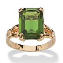 Womens 14K Gold Plated Birthstone Emerald Cut Peridot Ring Size 5 6 7 8 9 10 - £63.94 GBP