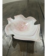 Vintage Murano Art Glass Pink  White Cased Swirl Quadrafoil Dish - $49.49