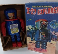 Vintage Retro Tin  X-27 EXPLORER ROBOT in Box! Windup Version (no antennae) - £62.33 GBP