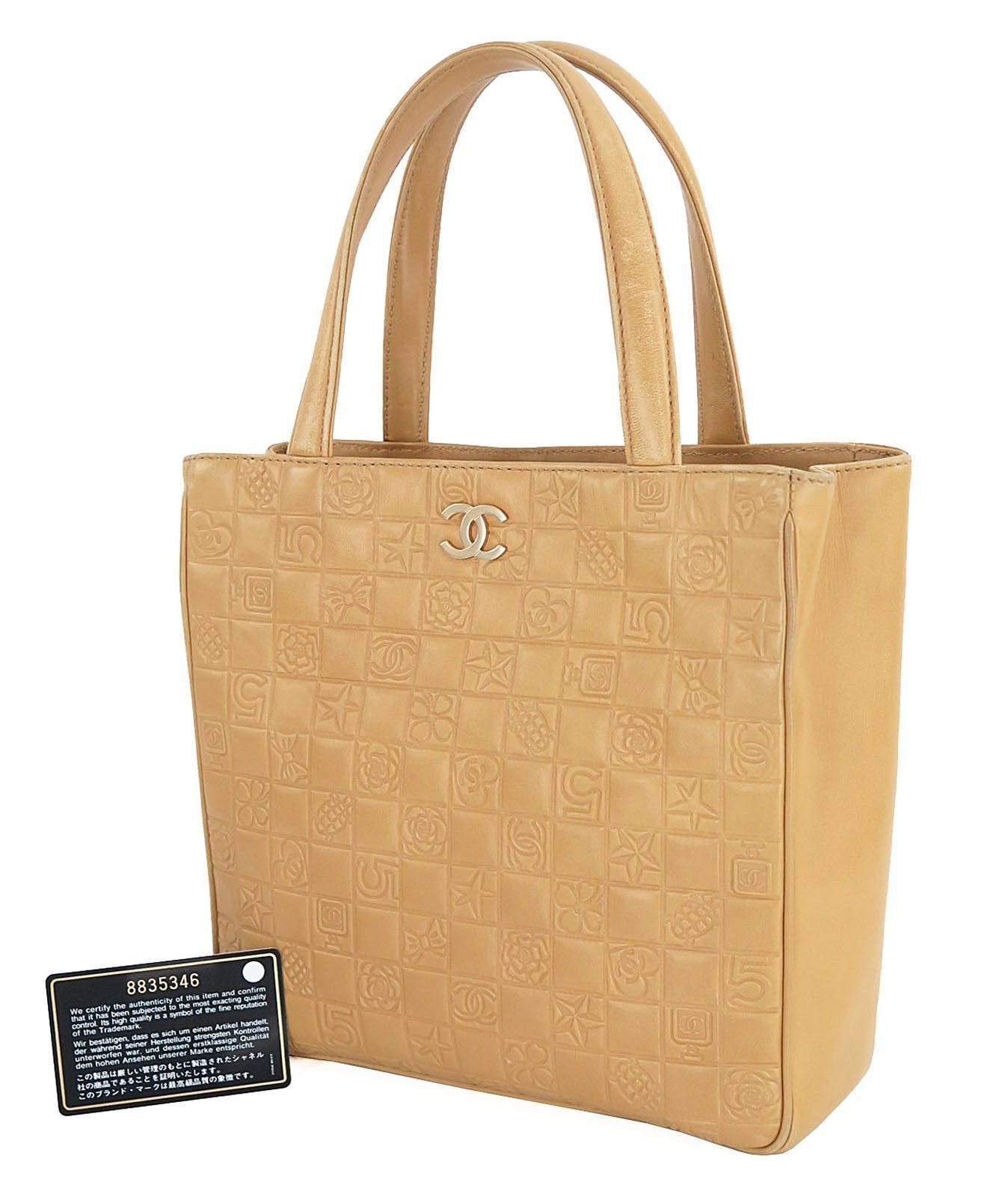 Auth CHANEL Beige Chocolate Bar Leather CC Design Tote Bag Purse #26422 - $479.00