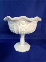 LE SMITH HERITAGE #513 QUINTEC FOOTED Milk Glass Crimped COMPOTE (McKee ... - $16.82