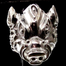 Sterling silver Animal ring Wild Boar head Hog high polished Very Big and heavy  - £211.82 GBP