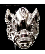 Sterling silver Animal ring Wild Boar head Hog high polished Very Big an... - £207.53 GBP